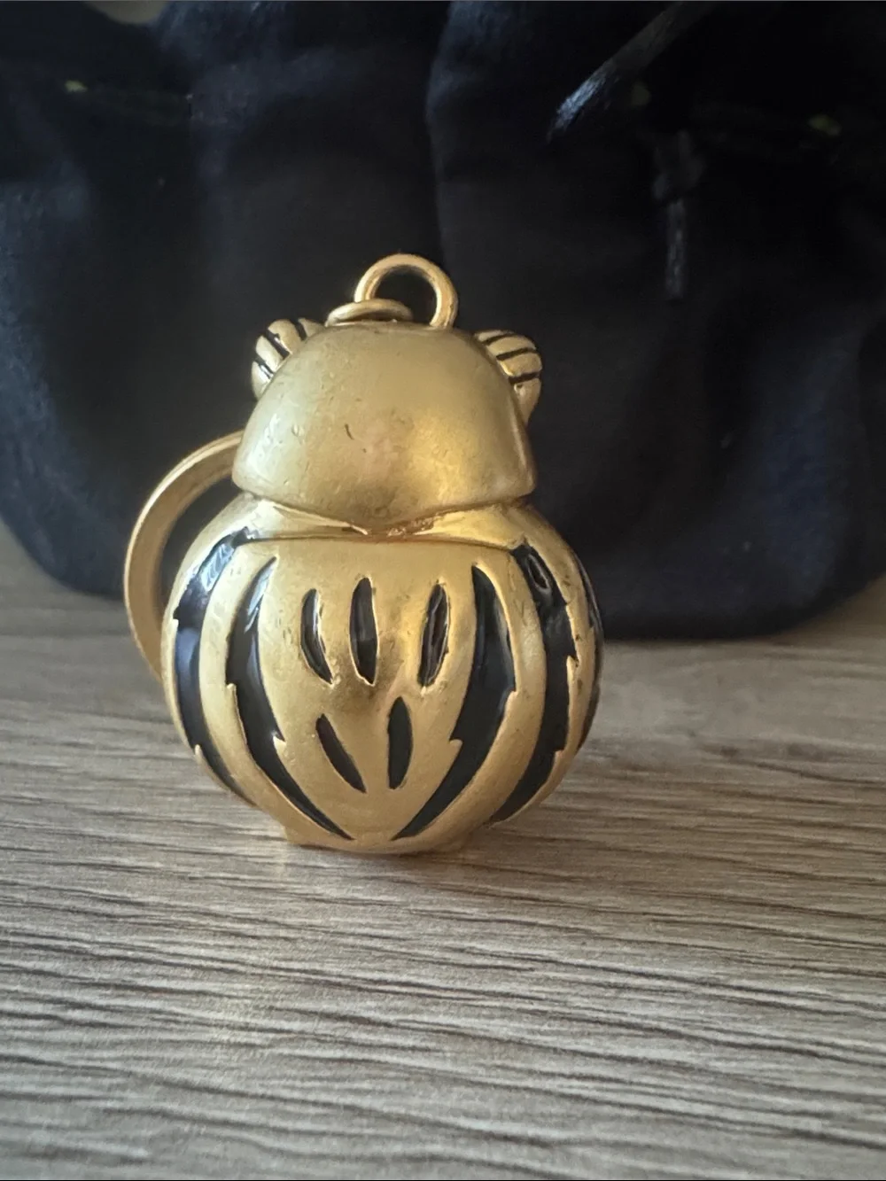 Mackenzie Childs Gold-tone Owl Keychain with Black Enamel Check Accent